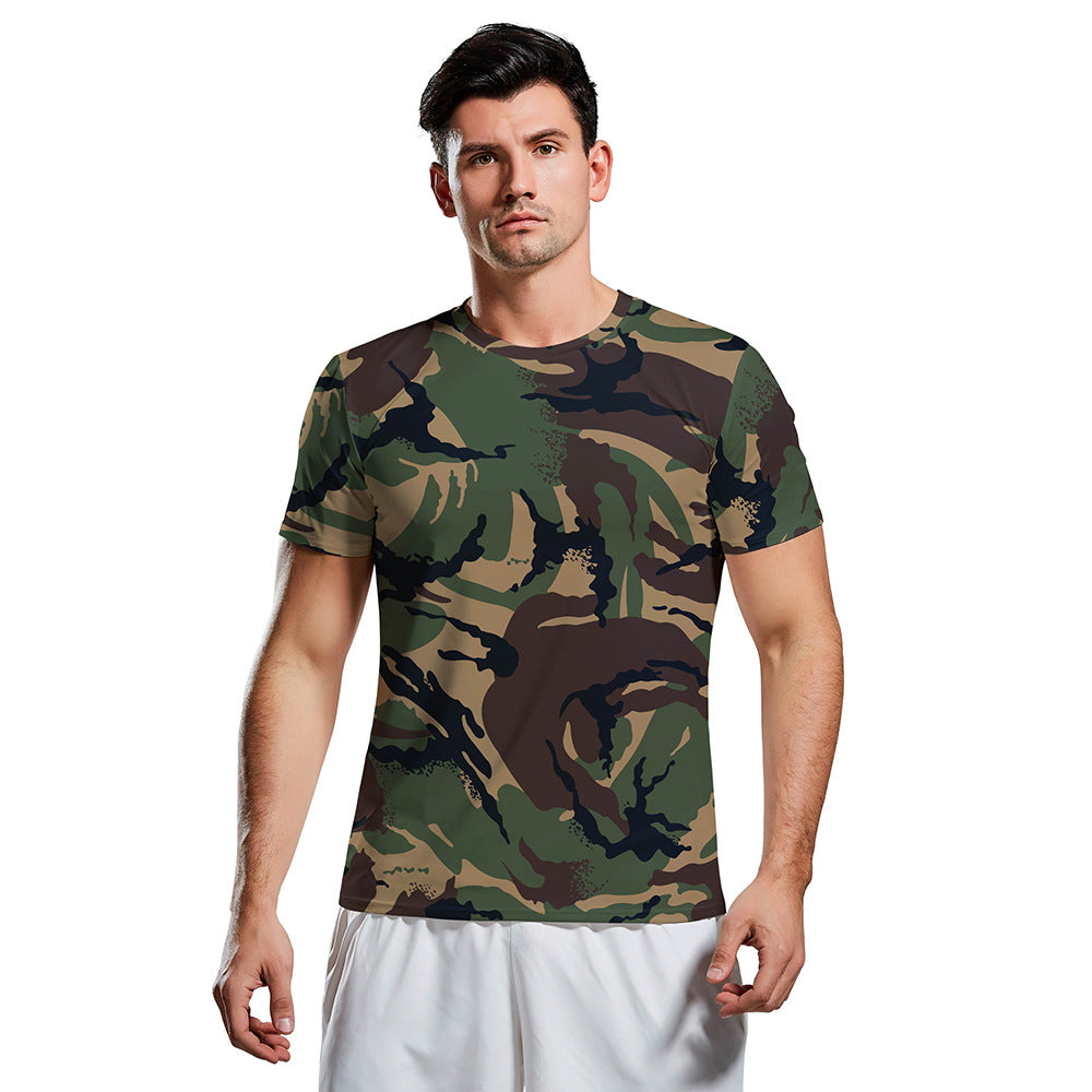 Camouflage Printed Round Neck Short Sleeve T-Shirt