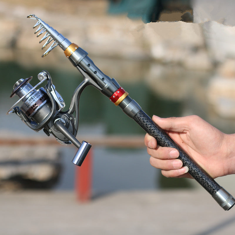 Telescopic Carbon Fiber Fishing Rod Spinning Reel Combo Set