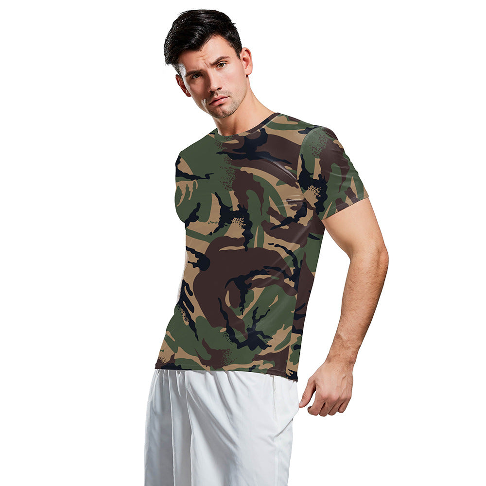 Camouflage Printed Round Neck Short Sleeve T-Shirt