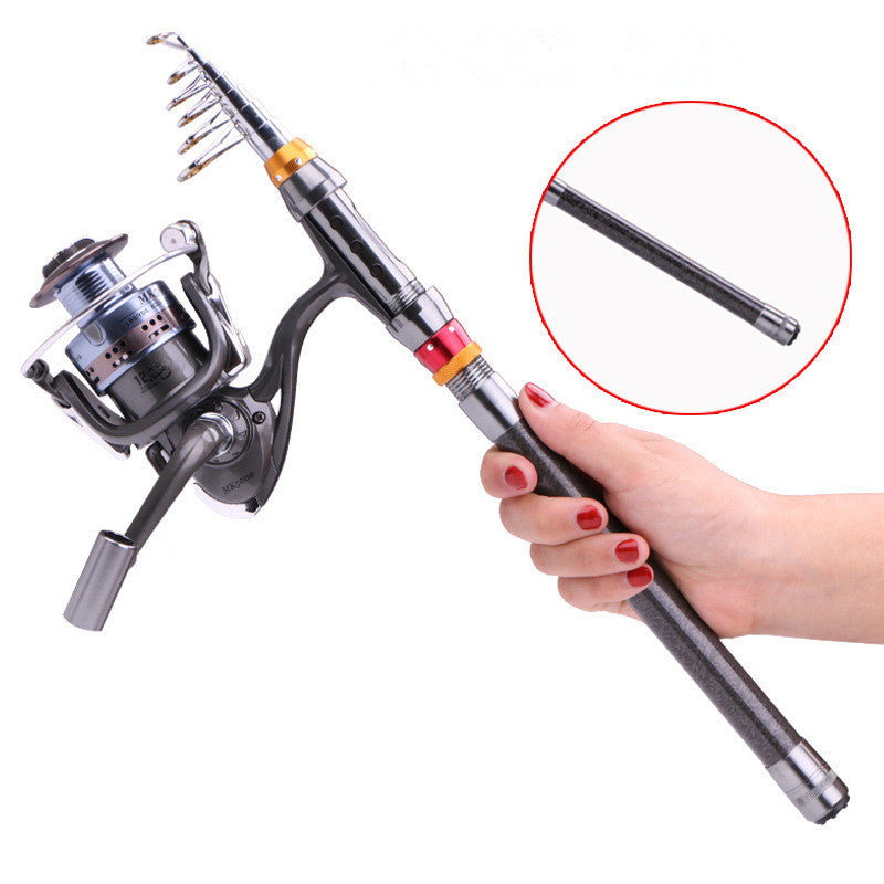 Telescopic Carbon Fiber Fishing Rod Spinning Reel Combo Set