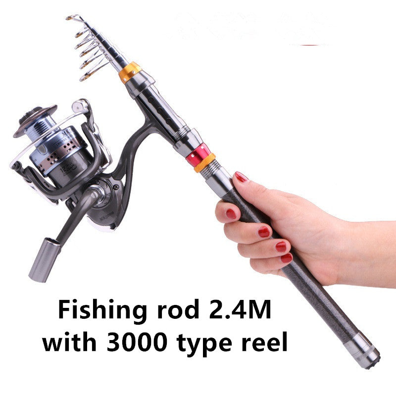 Telescopic Carbon Fiber Fishing Rod Spinning Reel Combo Set