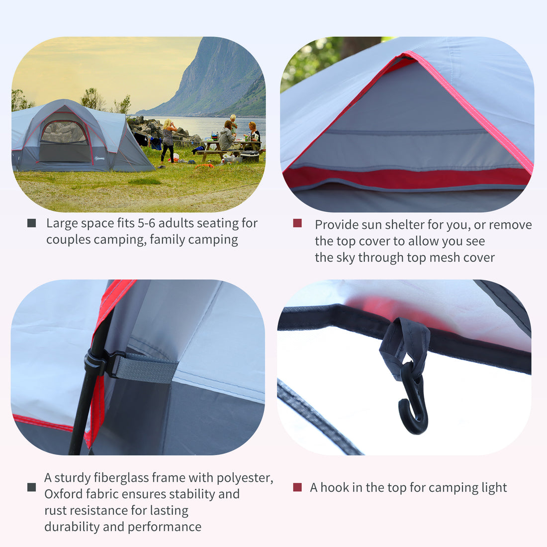 Fibreglass & Steel Frame 5/6 Person Lightweight Camping Tent Blue