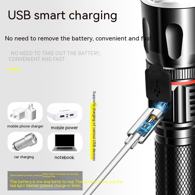 Telescopic Multifunctional T6 Outdoor Flashlight With Strong Light