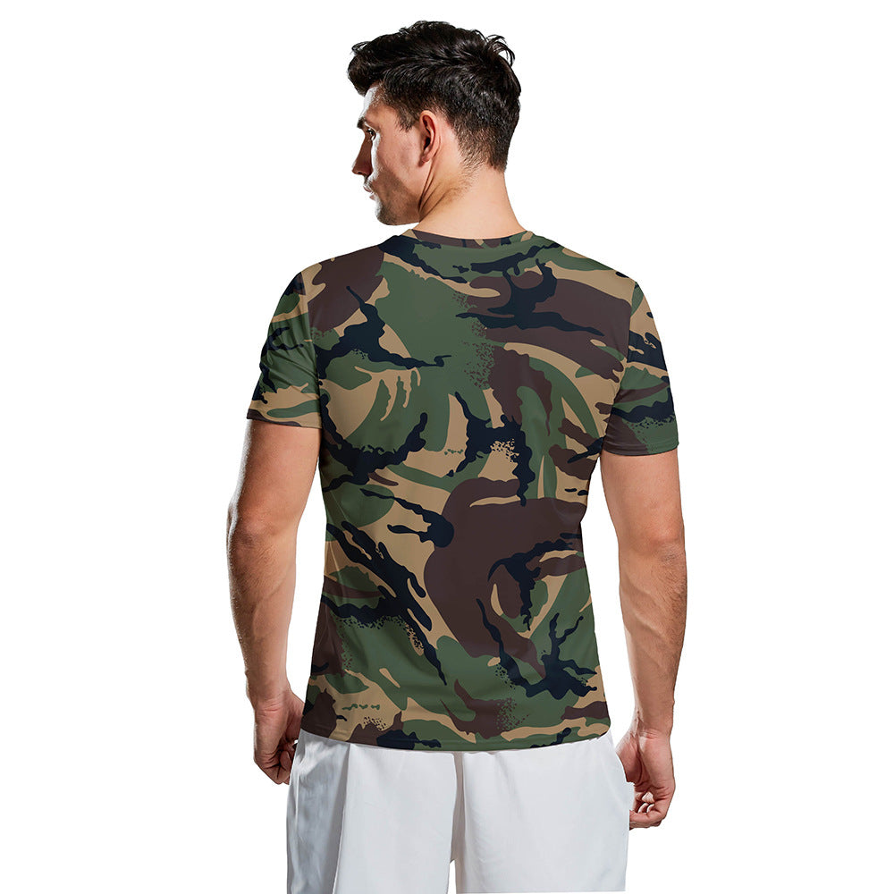 Camouflage Printed Round Neck Short Sleeve T-Shirt