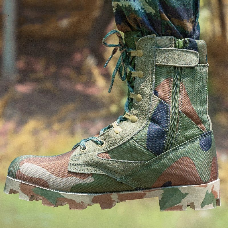 Spring High Top Breathable Zipper Combat Boots Outdoor Tactical Shoes