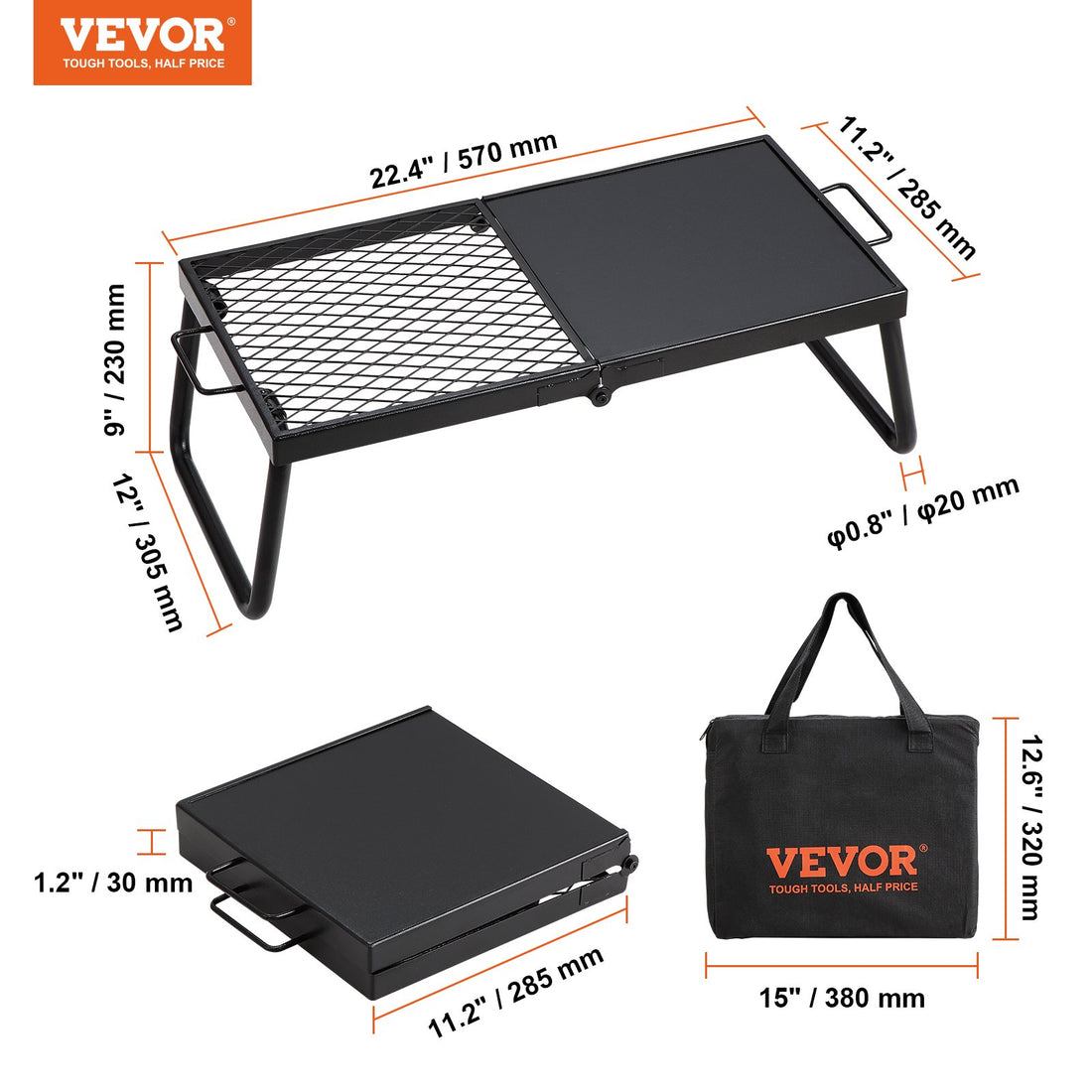 VEVOR Folding Campfire Grill Heavy Duty Steel Grate