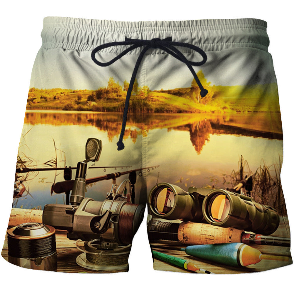 Fishing Rod Printed 3D Beach Pants Men's Surfing Sports Pants