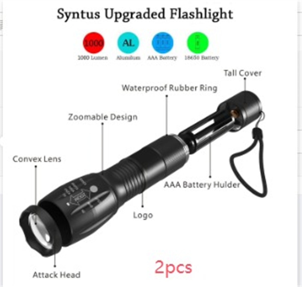 Portable Mini LED Zoom Flashlight Hunting Torch Light