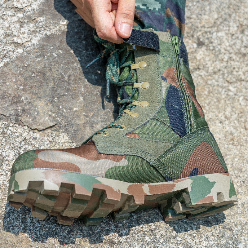 Spring High Top Breathable Zipper Combat Boots Outdoor Tactical Shoes