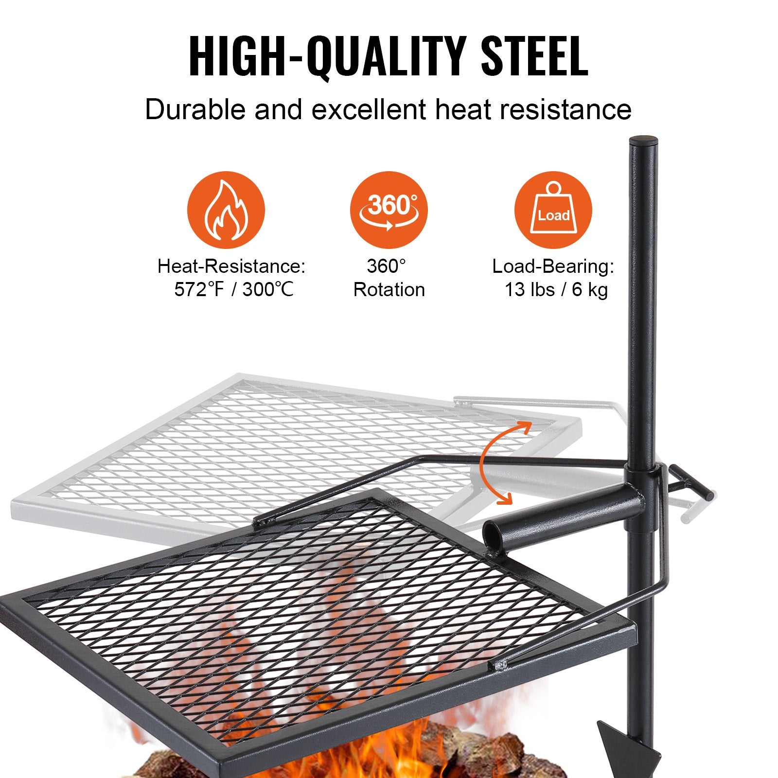 VEVOR Swivel Campfire Grill Heavy Duty Steel BBQ Rack