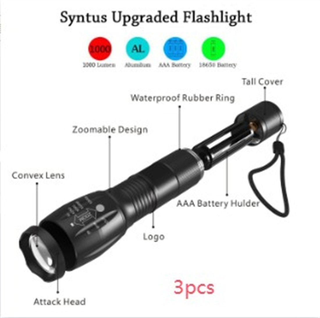 Portable Mini LED Zoom Flashlight Hunting Torch Light