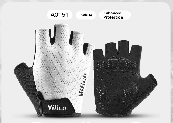 Half Finger Non Slip Shock Absorbing Cycling Gloves White Polyester Pair