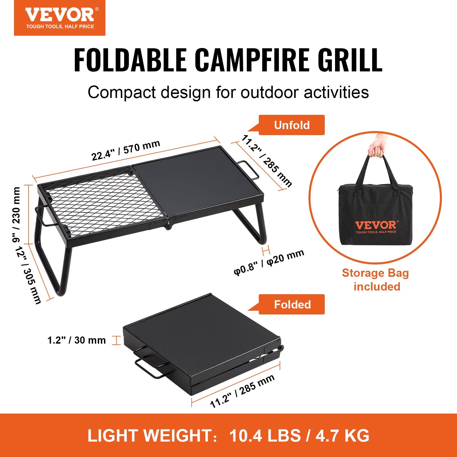 VEVOR Folding Campfire Grill Heavy Duty Steel Grate