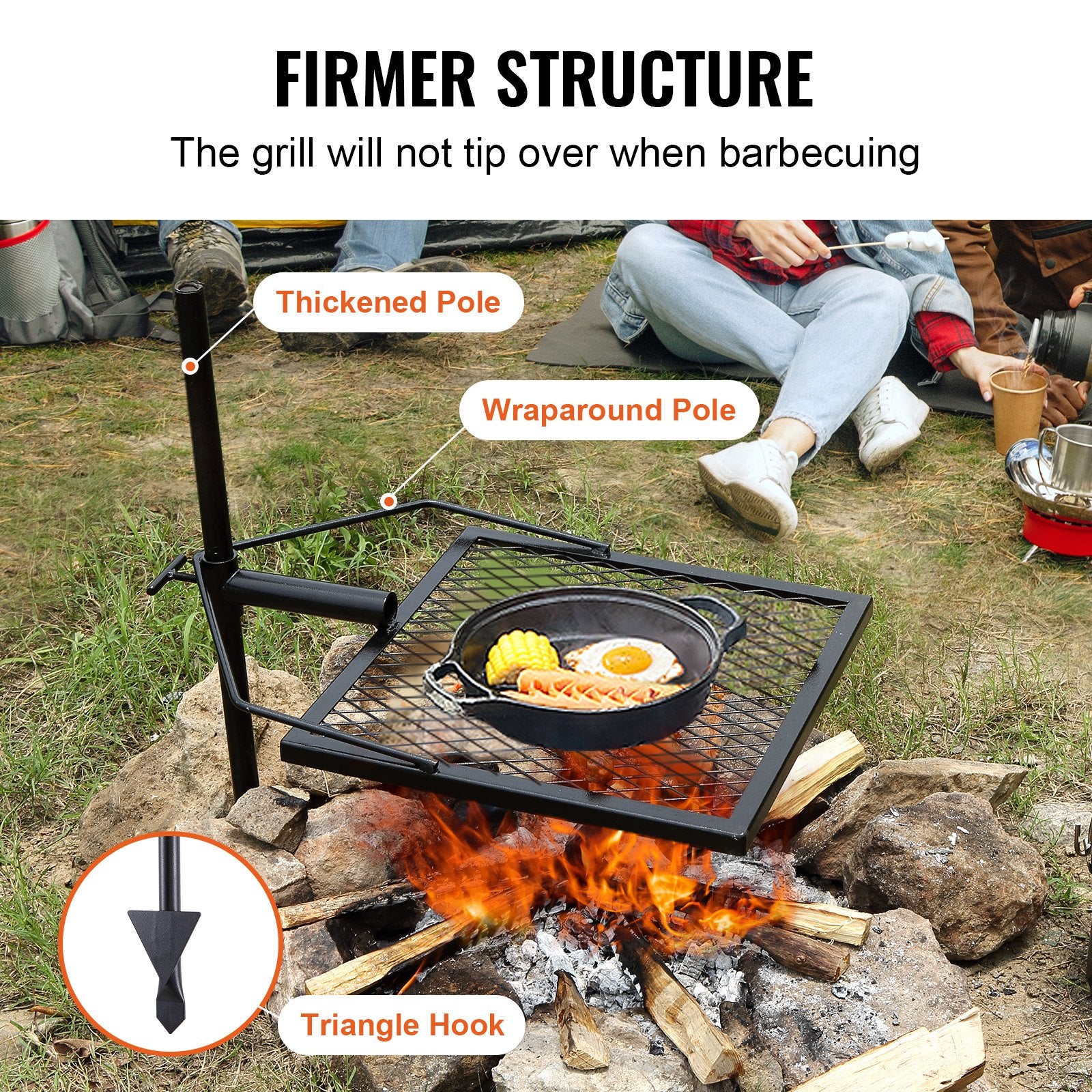 VEVOR Swivel Campfire Grill Heavy Duty Steel BBQ Rack