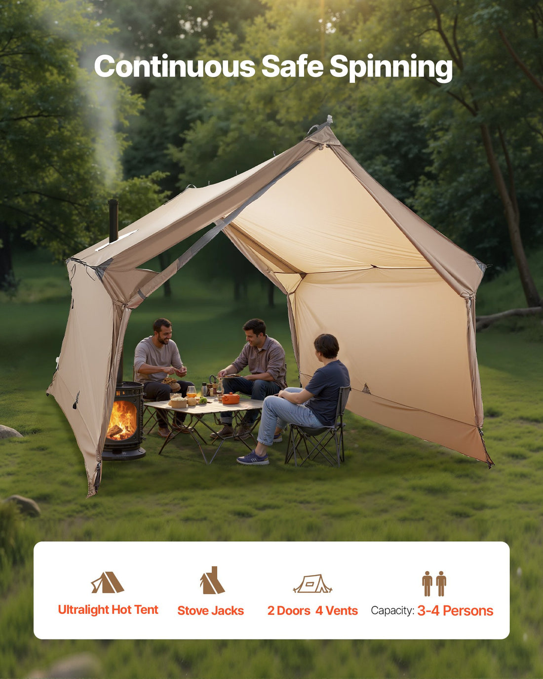 Lightweight Waterproof Cabin Hot Tent 2 Person Stove Jack