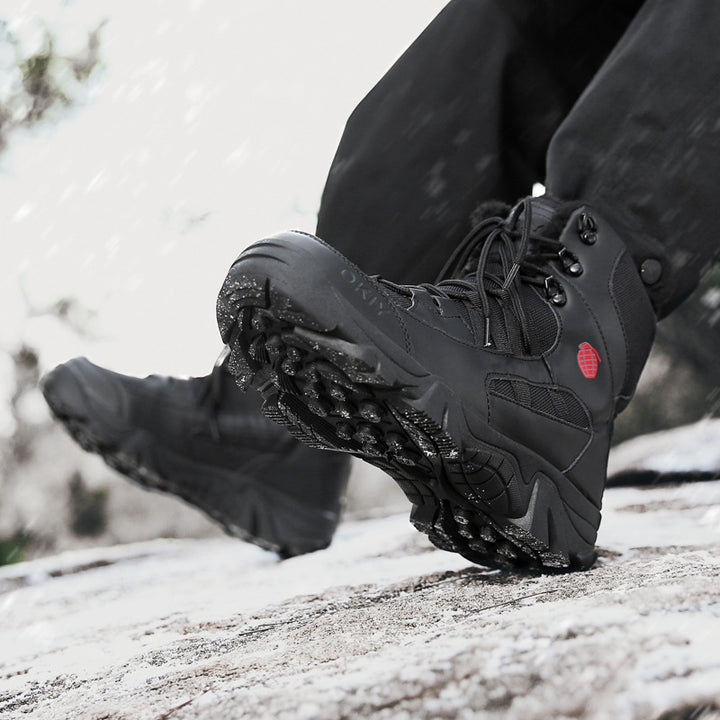 Men’s Winter Fleece Lined Combat Boots Warm Outdoor Climbing Shoes