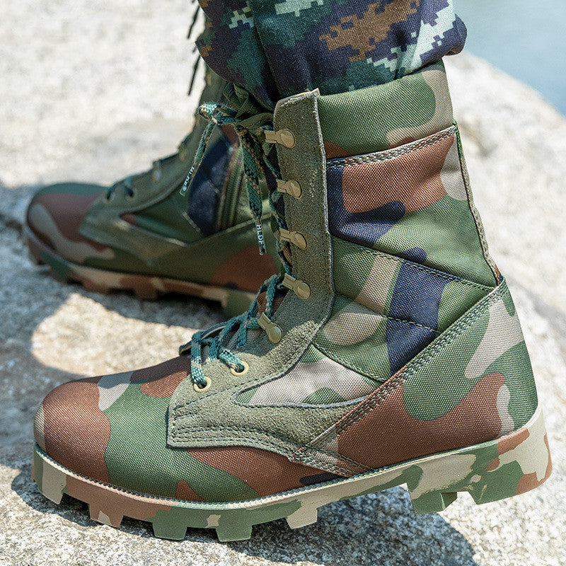 Spring High Top Breathable Zipper Combat Boots Outdoor Tactical Shoes