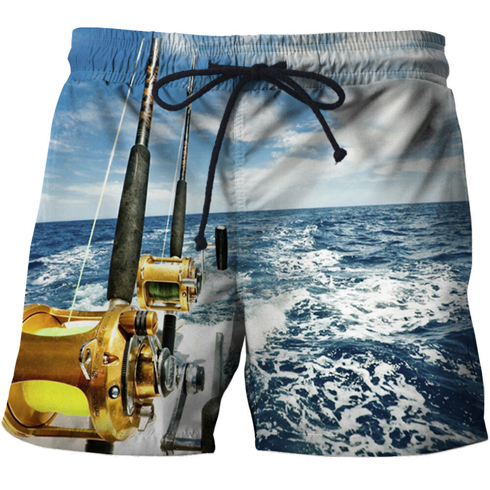 Fishing Rod Printed 3D Beach Pants Men's Surfing Sports Pants