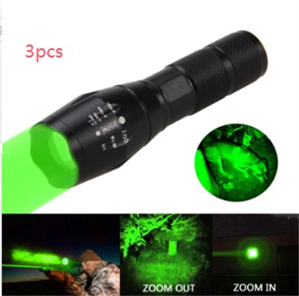 Portable Mini LED Zoom Flashlight Hunting Torch Light